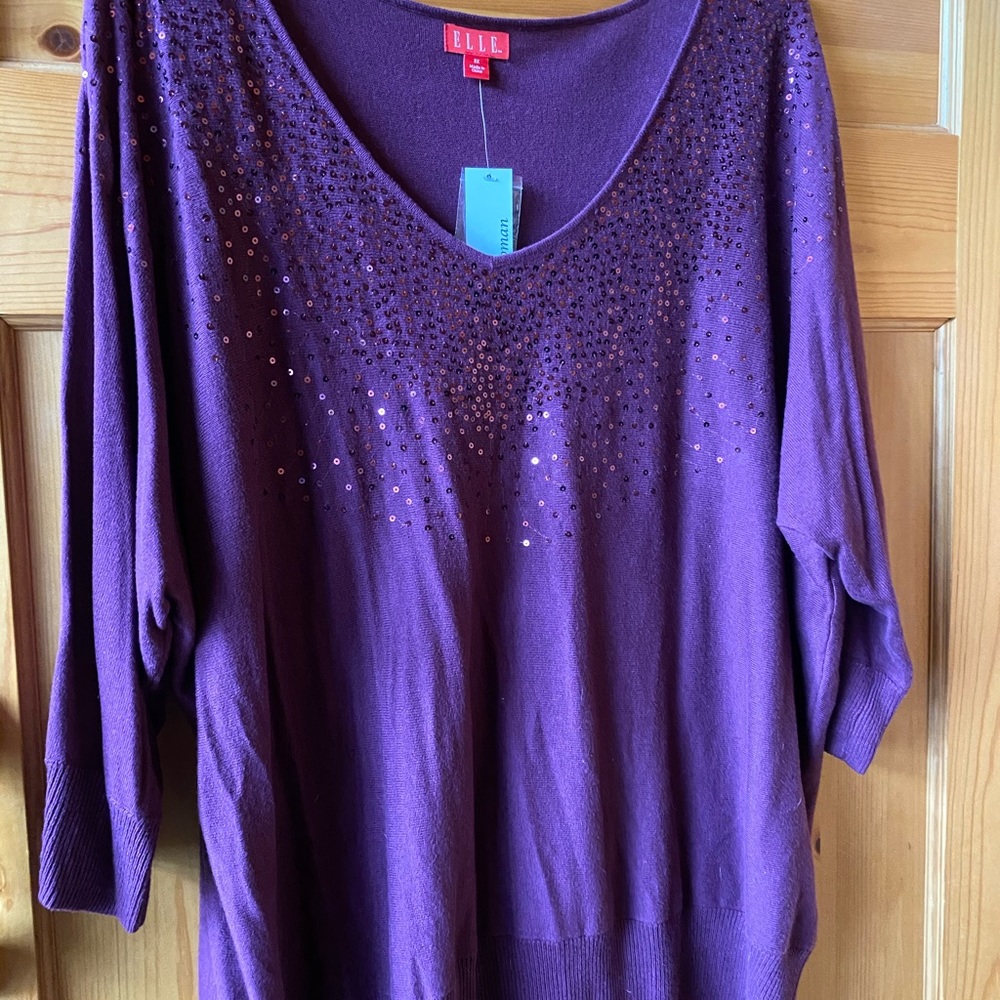 Pullover Elle sweater with sequined front burgundy
